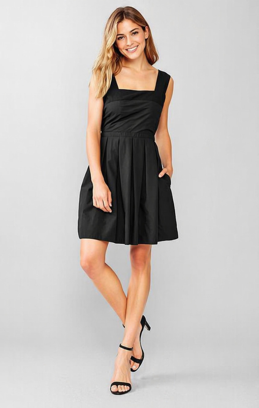 Gap 100% Cotton Pleated Dress Womens Size 12 Black Pockets Preppy Minimalist